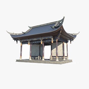 The door of the courtyard of ancient Asian architecture 3D