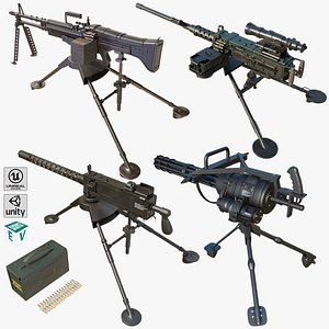 3D 4 Machine Guns All PBR Unity UE Textures Included