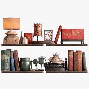 Stylish set of decor on shelves 3D