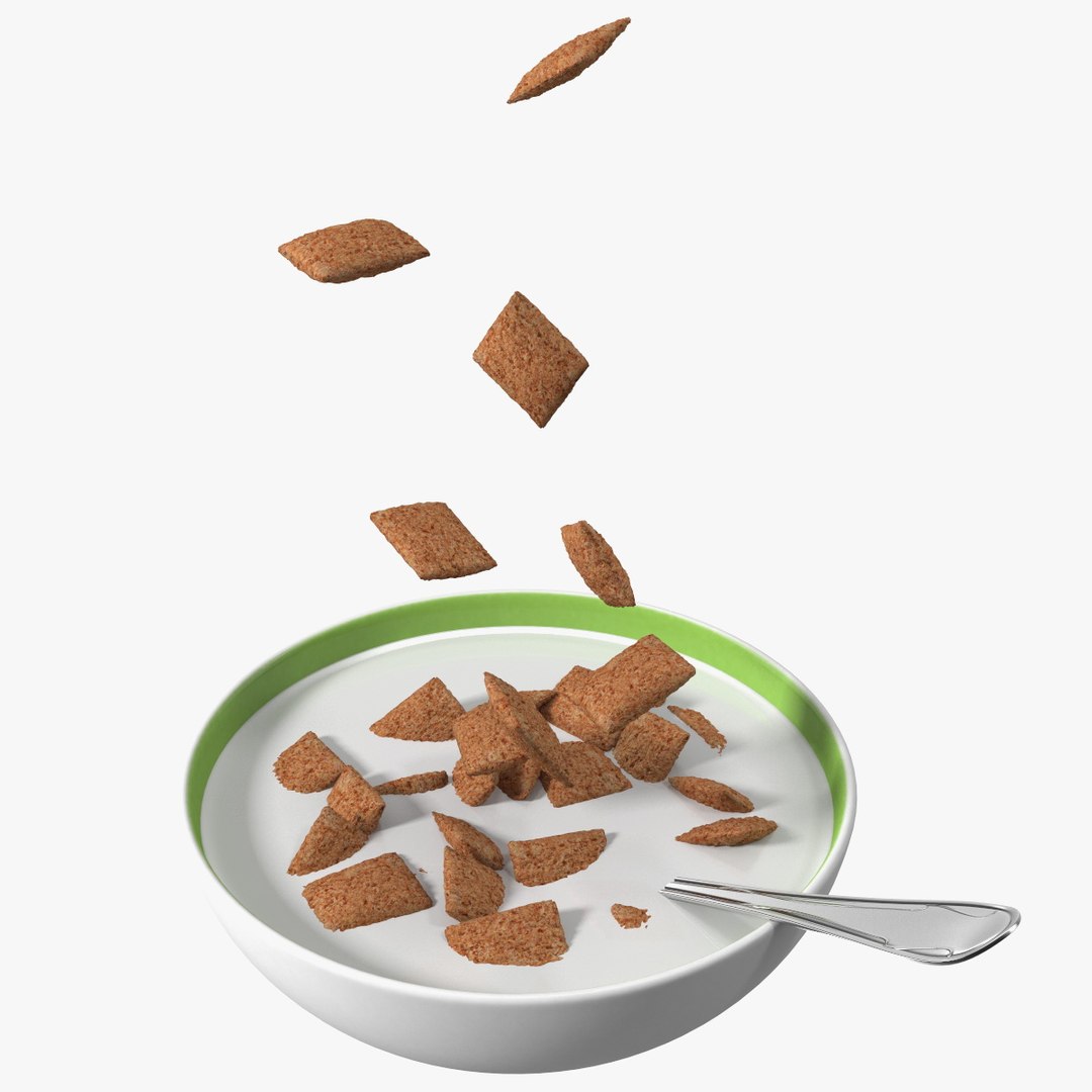 Chocolate Cereal Pillows in Bowl with Milk 3D model preview