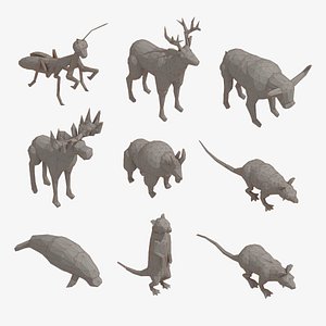 3D Low Poly Art Animals Isometric Icon Pack 06 Low-poly