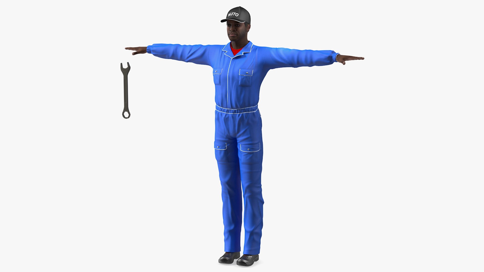 Dark Skin Black Car Mechanic T Pose 3D model preview