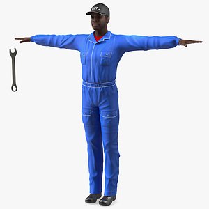 Dark Skin Black Car Mechanic T Pose