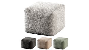 Boucle Ivory White Pouf CB2 3D model
