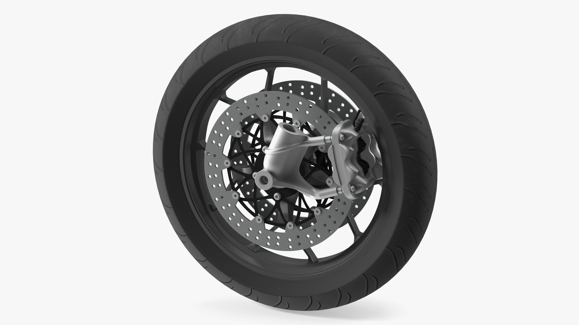 Motorcycle Spoked Wheel with Disc Brake 3D model for vehicle visualization, games, animation, transport scenes, and automotive rendering