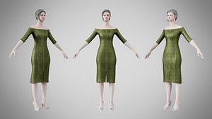 3D Dress 14 Olive Green Velvet With Design