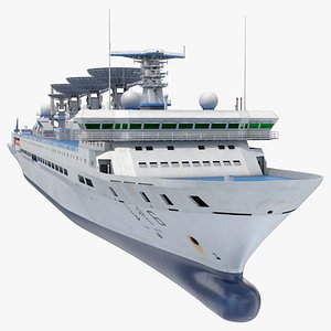 3D Yuan Wang 6 Tracking Ship with Satellite Dishes Blue Simplified