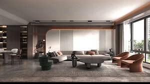 3D Living and Dining Room Interior3