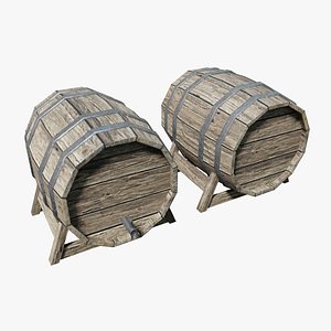 3D model wooden barrel pbr