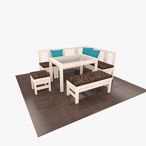 wooden dining set table 3d model