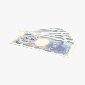1000 yen note fanned 3d max