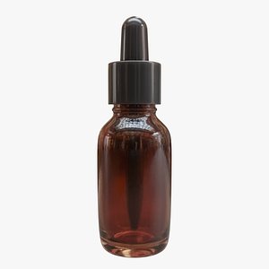 Small Amber Boston Round Glass With Dropper Pipette Screw Cap 3D model