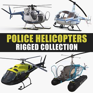 Police Helicopters Rigged 3D Models Collection