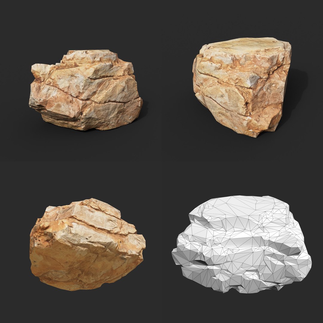 3D 8 Low poly PBR Yellow Rock Modular - Ultra HD 16K Texture model ...