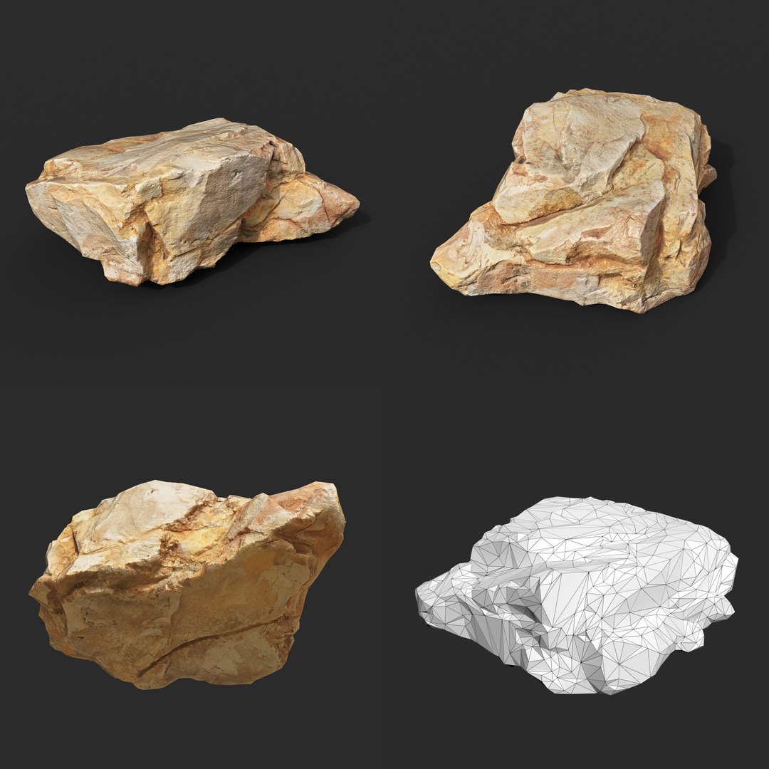 3D 8 Low poly PBR Yellow Rock Modular - Ultra HD 16K Texture model ...