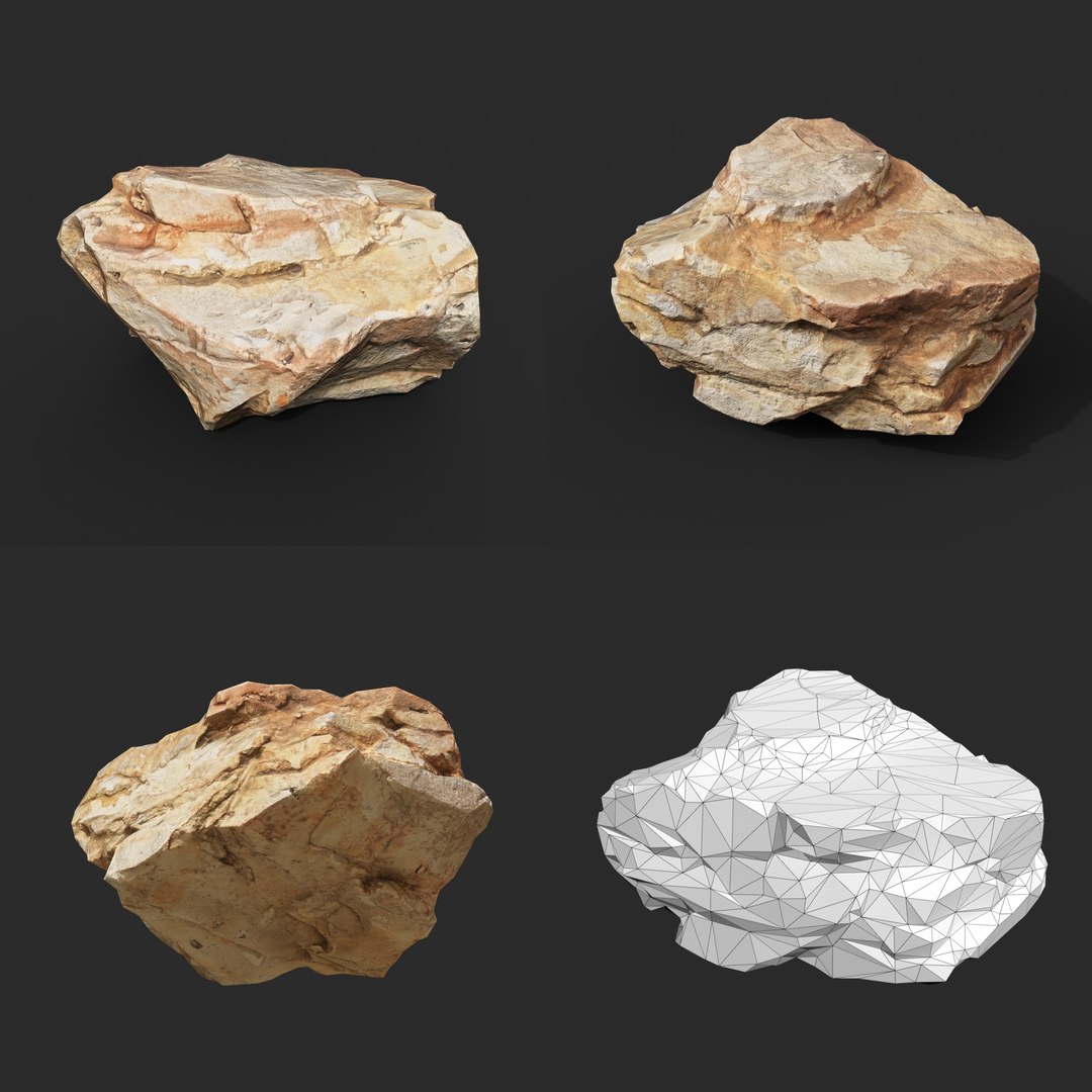 3D 8 Low poly PBR Yellow Rock Modular - Ultra HD 16K Texture model ...