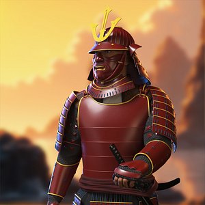 Samurai Armor from Feudal Japan Sengoku Period on Male Red Rigged for Cinema 4D model