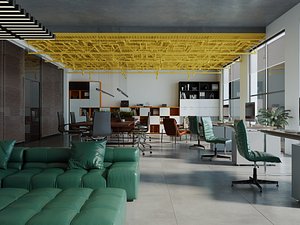 3D Modern Open Office Interior Scene