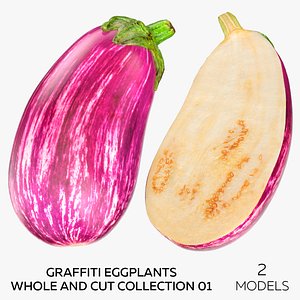 Graffiti Eggplants Whole and Cut Collection 01 - 2 models model