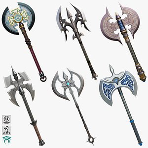 6 Battle Axes Collection All PBR Unity UE Textures