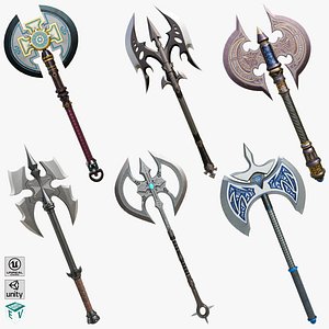 6 Battle Axes Collection All PBR Unity UE Textures