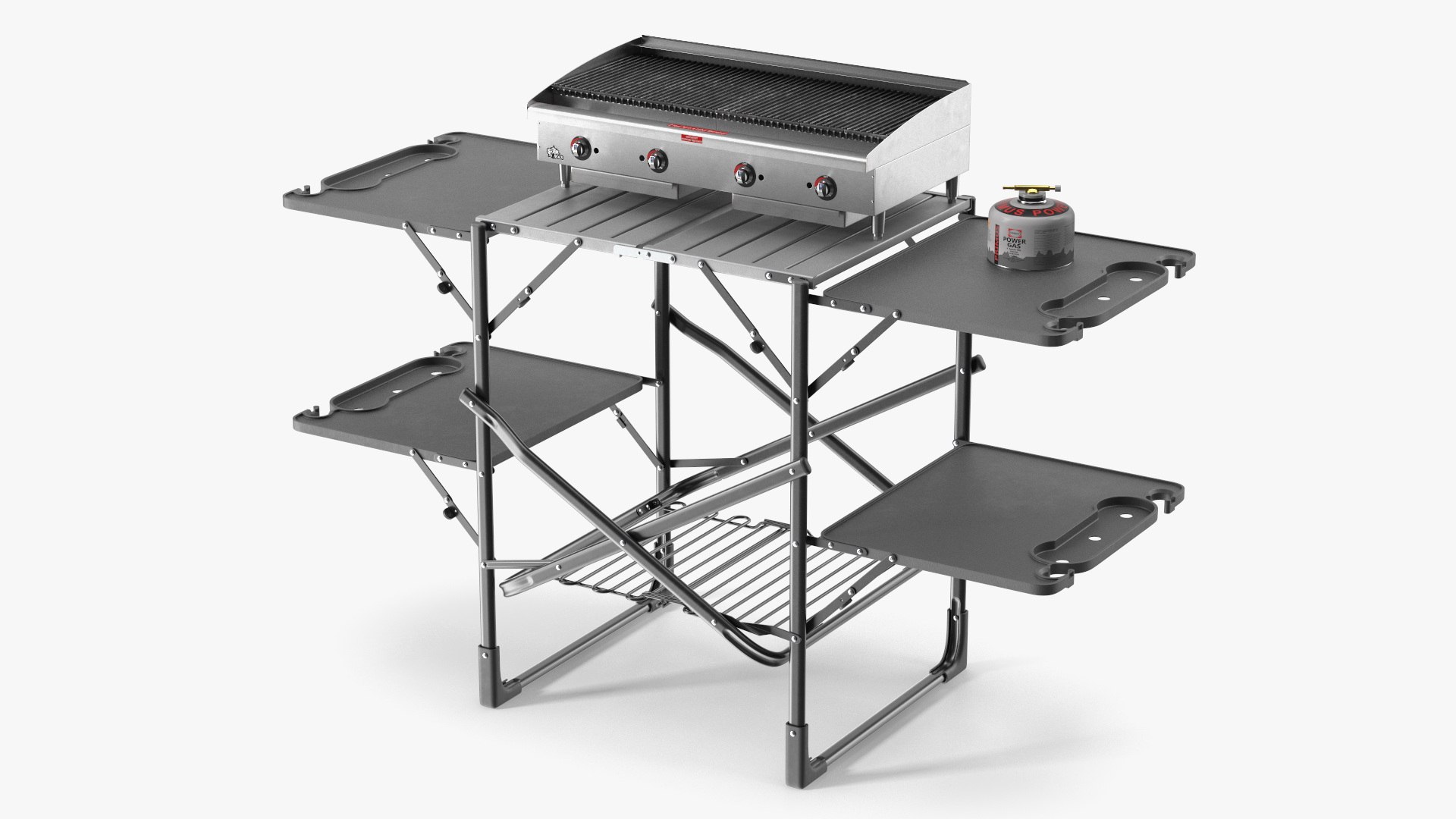 Outdoor Folding BBQ Table with Gas Burner Support 3D model preview