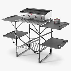 Outdoor Folding BBQ Table with Gas Burner Support