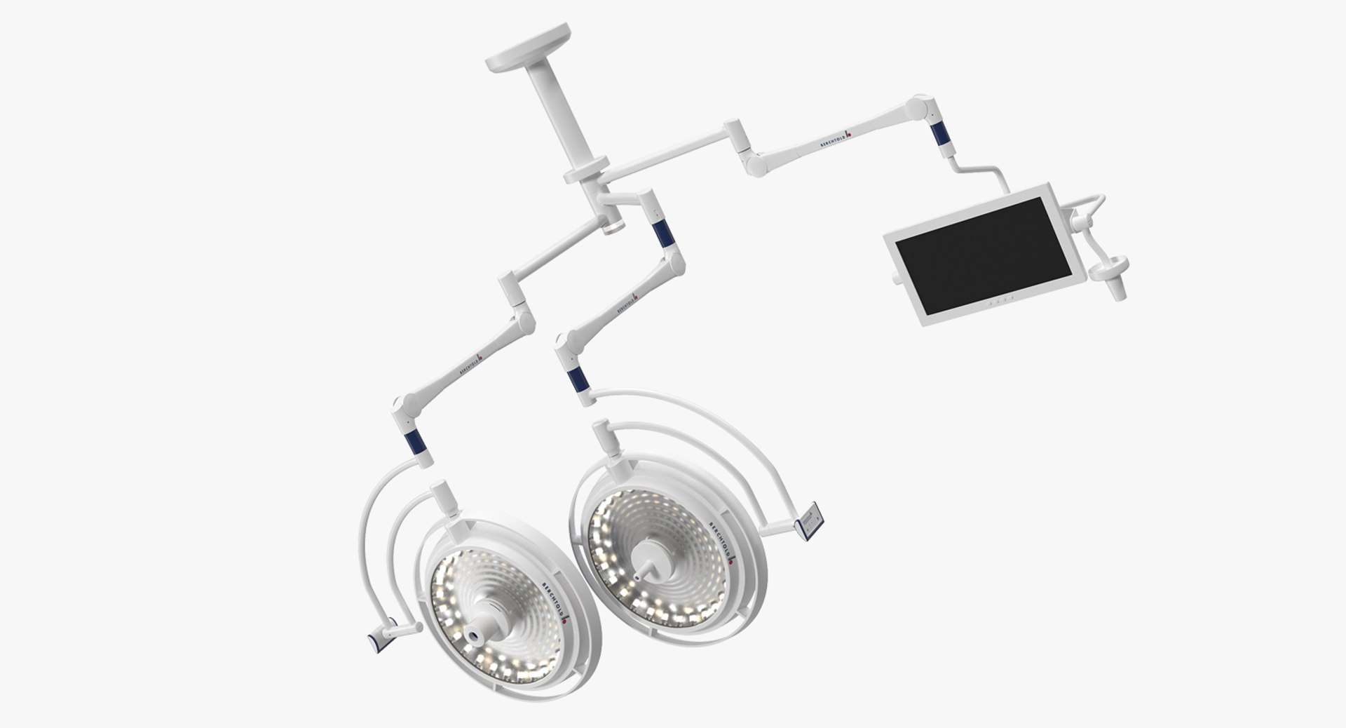 Ceiling Mount Berchtold Chromophare Two Surgical Light with Monitor 3D model preview