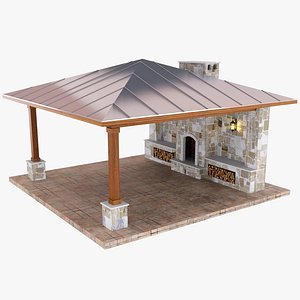 Outdoor Fireplace Patio Stone Covered 3D Model