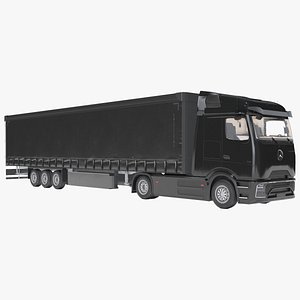 Mercedes 600 Long Haul Semi With Trailer Black Rigged for Maya