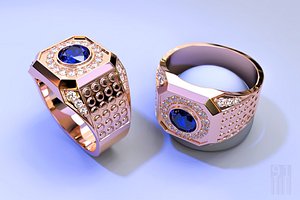 3D men jewelry ring stones