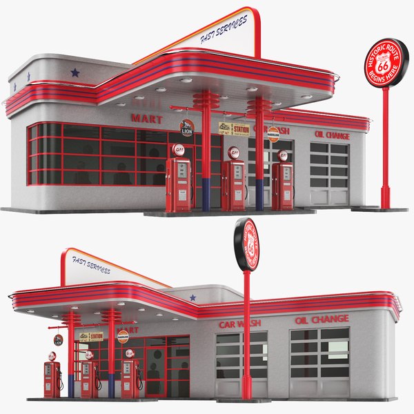 3D Detailed Retro Gas Station