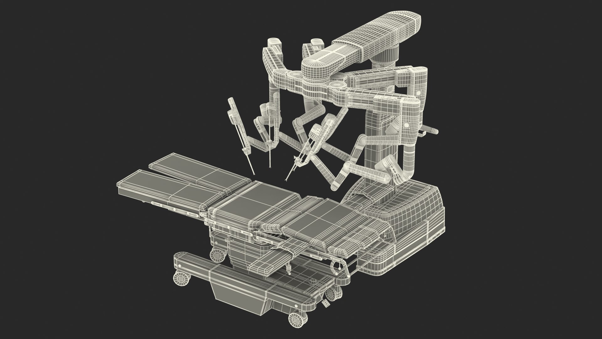 3D model Surgical Robotic System da Vinci SI Rigged with Operating Table https://p.turbosquid.com/ts-thumb/ip/XlL879/as/surgicalroboticsystemdavincisiriggedwithoperatingtable3dsmodel030/jpg/1651243674/1920x1080/fit_q87/d4b24eae1392fa7b9dce2ed41c15e7f136362288/surgicalroboticsystemdavincisiriggedwithoperatingtable3dsmodel030.jpg