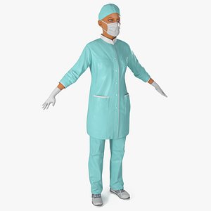Female Surgeon In Surgical Wear Fur