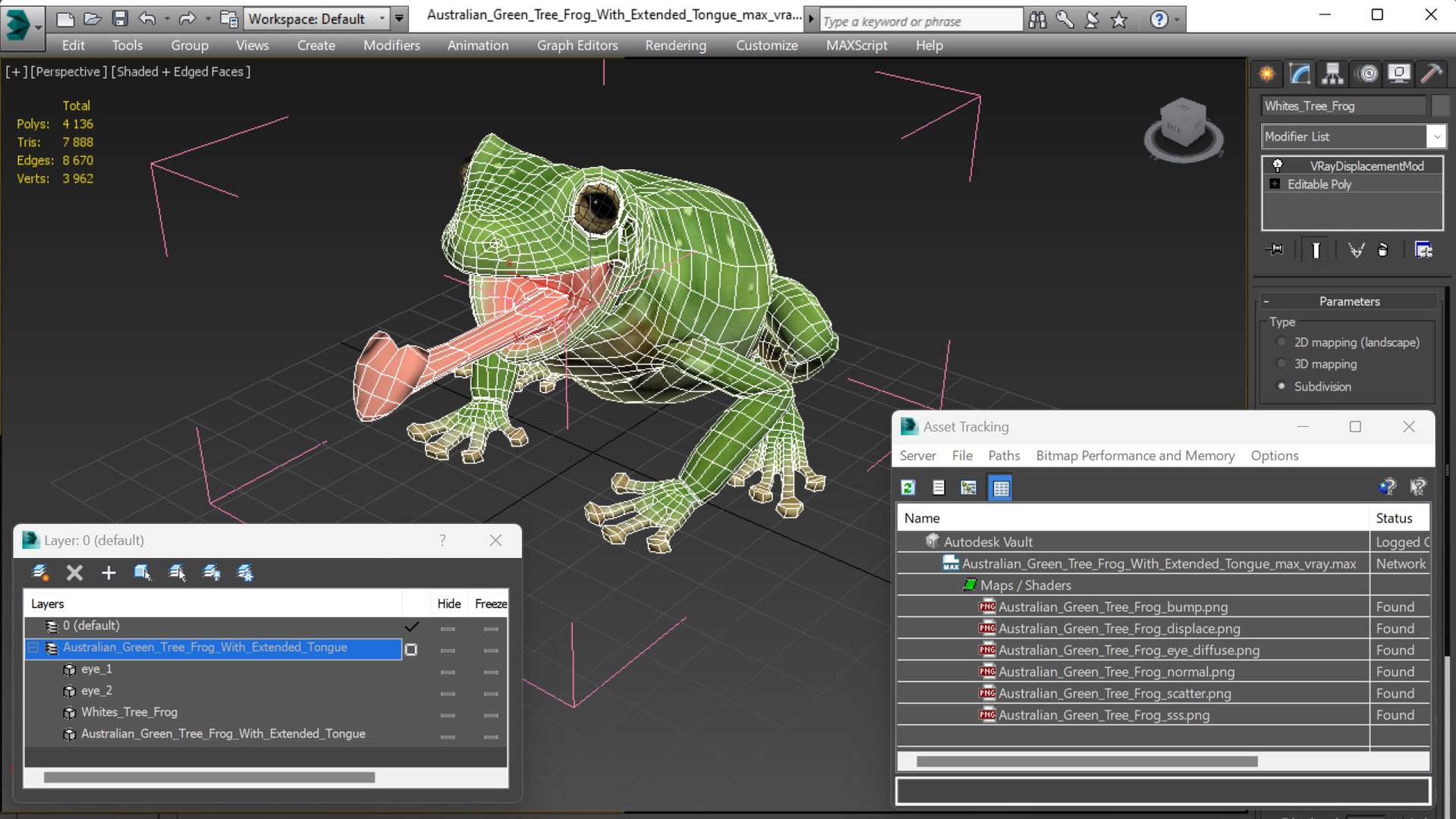3D Australian Green Tree Frog With Extended Tongue Model - TurboSquid ...