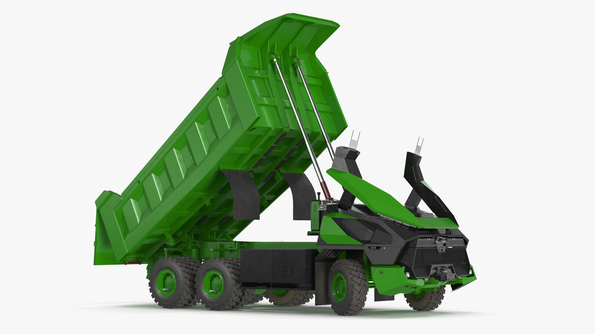 Electric Autonomous Mining Truck Green Rigged 3D model preview