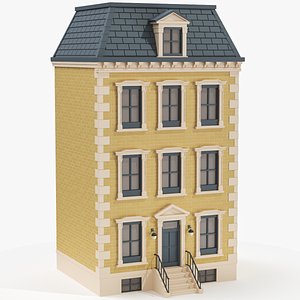 Cartoonish Classic Apartment Building Low Poly 3D Model 03