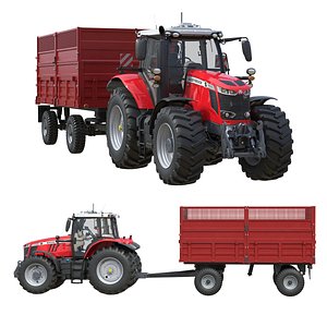 3D Massey Ferguson 7700S Tractor With Tipping Trailer