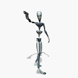 Walk and turn back pointed gun 3D model