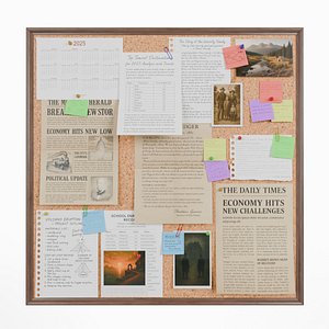 Customizable Wooden Wall Cork Board - Square Pin Notice Board 3D