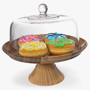 wooden cake stand donuts 3D model