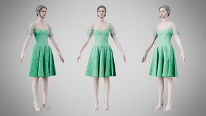 Dress 09 Medium Aquamarine With Design 3D model