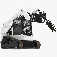 Bobcat Track Loader with Auger Rigged for Cinema 4D