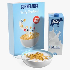 Breakfast with Milk and Cornflakes 3D
