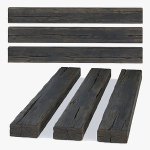 3D Wide Spruce Wood Beams model