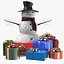 Detailed Snow Man With Gifts 3D model