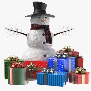 Detailed Snow Man With Gifts