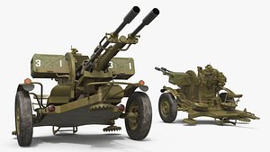 Soviet ZU-23-2 Twin-Barrel AA Gun Rigged for Maya