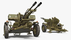 Soviet ZU-23-2 Twin-Barrel AA Gun Rigged for Maya