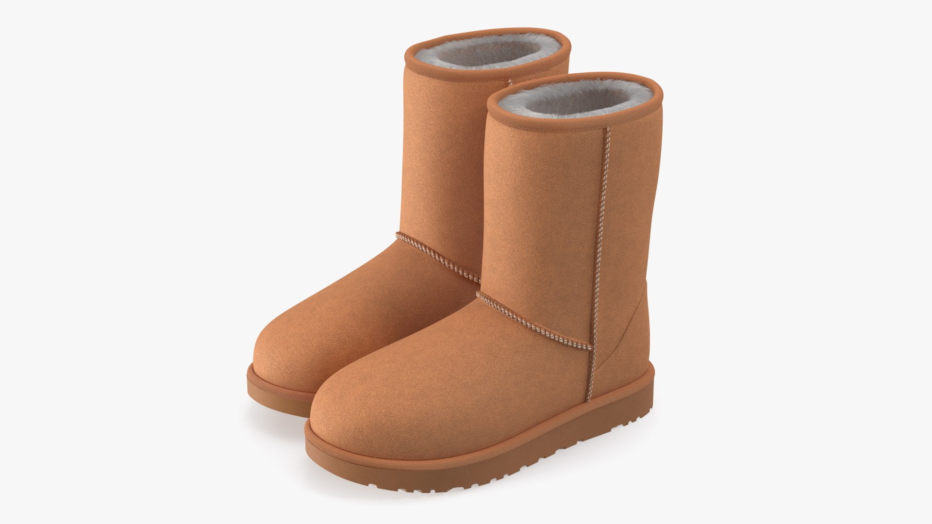 Classic Short Leather Sheepskin Boots Fur Chestnut 3D model preview